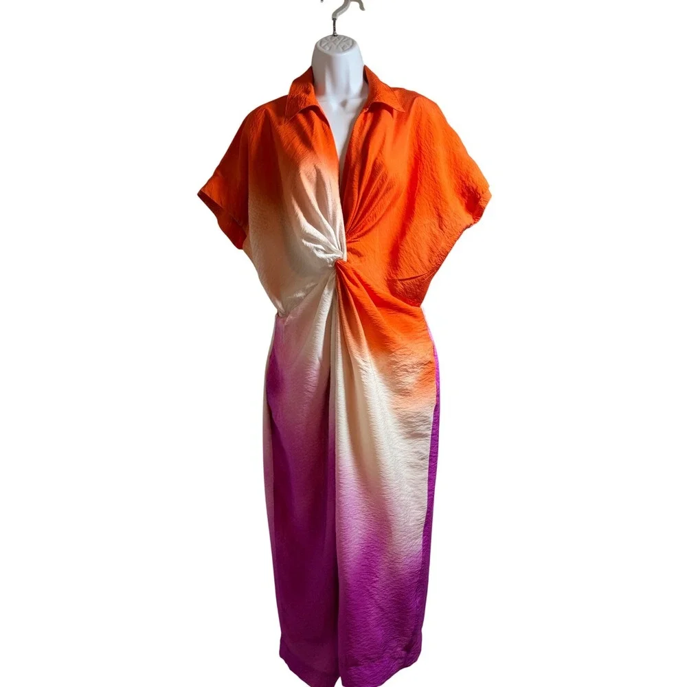Anthropologie Orange Cream Purple Ombre Midi Dress - Picture 1 of 12